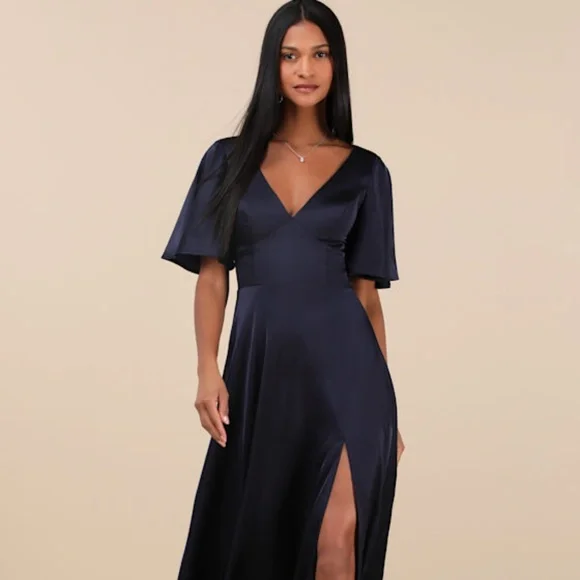Lulus | Dresses | Lulus Elegant Confidence Navy Satin Flutter Sleeve Cutout Maxi Dress Blue | Poshmark Lulus | Dresses | Lulus Elegant Confidence Navy Satin Flutter Sleeve Cutout Maxi Dress Blue | Poshmark